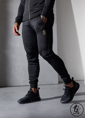 Gym King Poly Jogger Tracksuit Bottoms Black/Gold | HL21-S9ZK